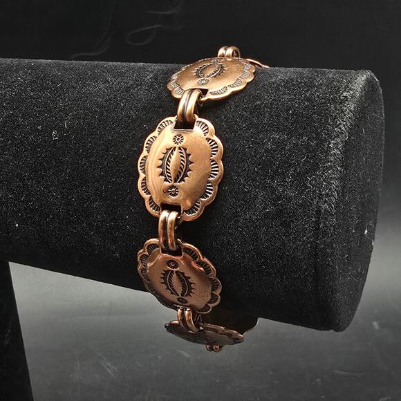 Vintage Copper Link Bracelet Southwest Style Designs - Picture 1 of 9